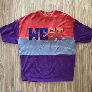 ASOS DESIGN oversized t-shirt in terry color block with text embroidery